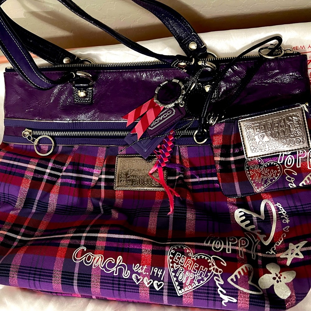 Coach Poppy Tartan Plaid Glam Tote